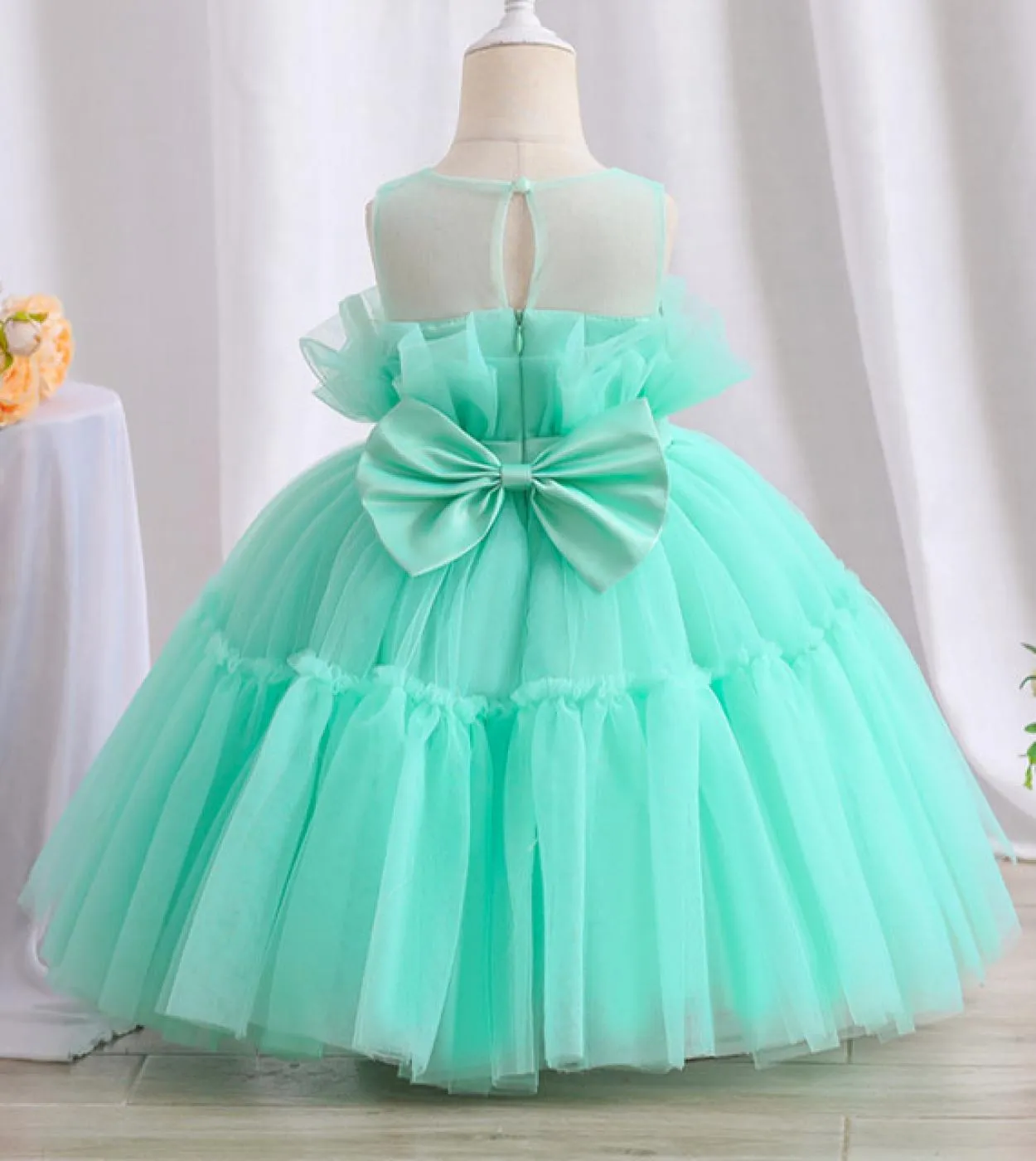 12m Baby Girl Bow Princess Dress Kids Rose Red Capodanno Tutu di Natale Abiti da ragazza di fiori per la festa di nozze Birhtd