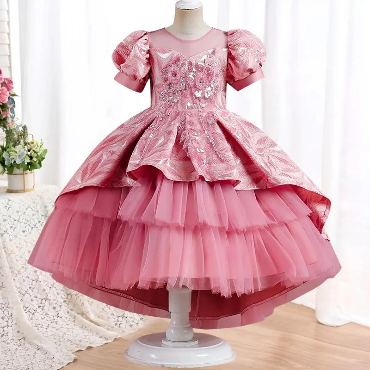 Abiti da festa per ragazze splendidi ed eleganti con ricamo in rete per abiti da ballo di Natale di 4 12 anni Nuovi bambini