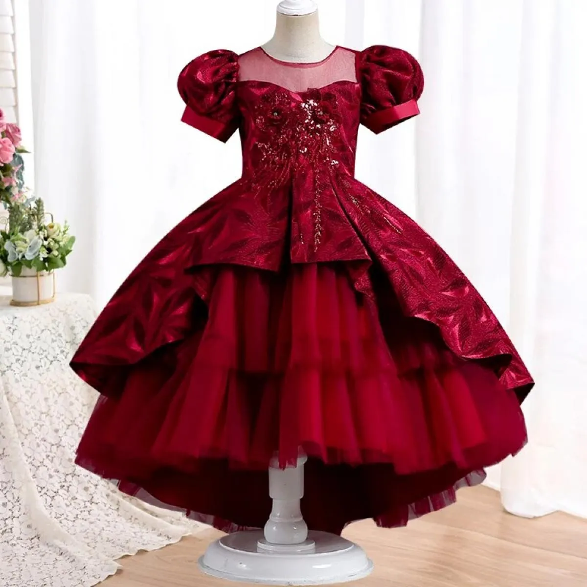 Abiti da festa per ragazze splendidi ed eleganti con ricamo in rete per abiti da ballo di Natale di 4 12 anni Nuovi bambini