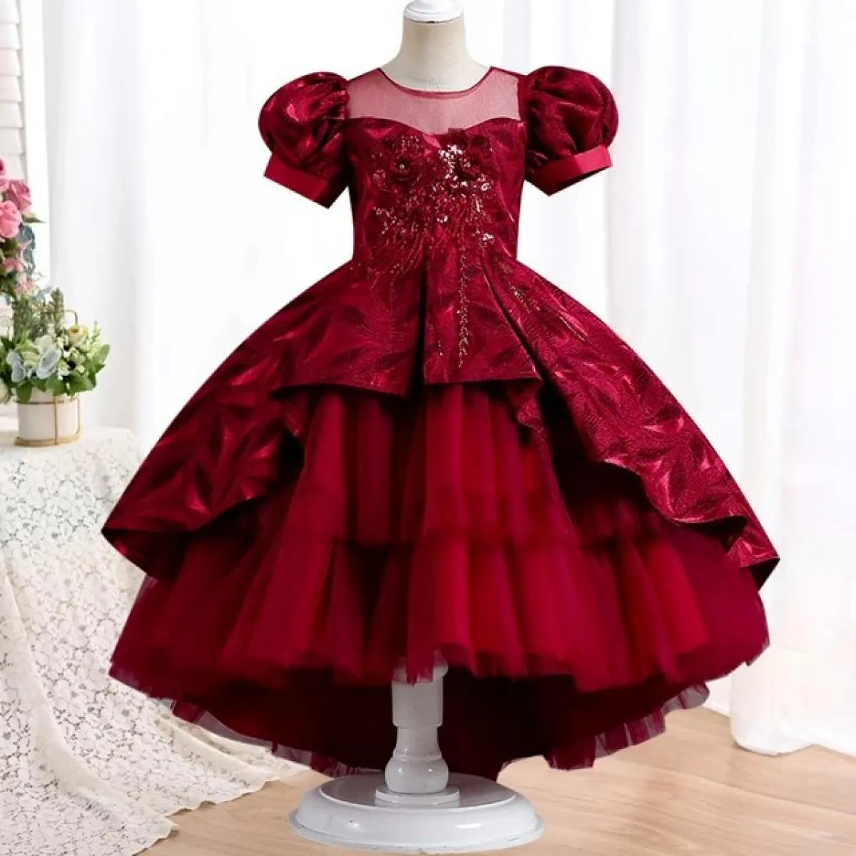 Abiti da festa per ragazze splendidi ed eleganti con ricamo in rete per abiti da ballo di Natale di 4 12 anni Nuovi bambini