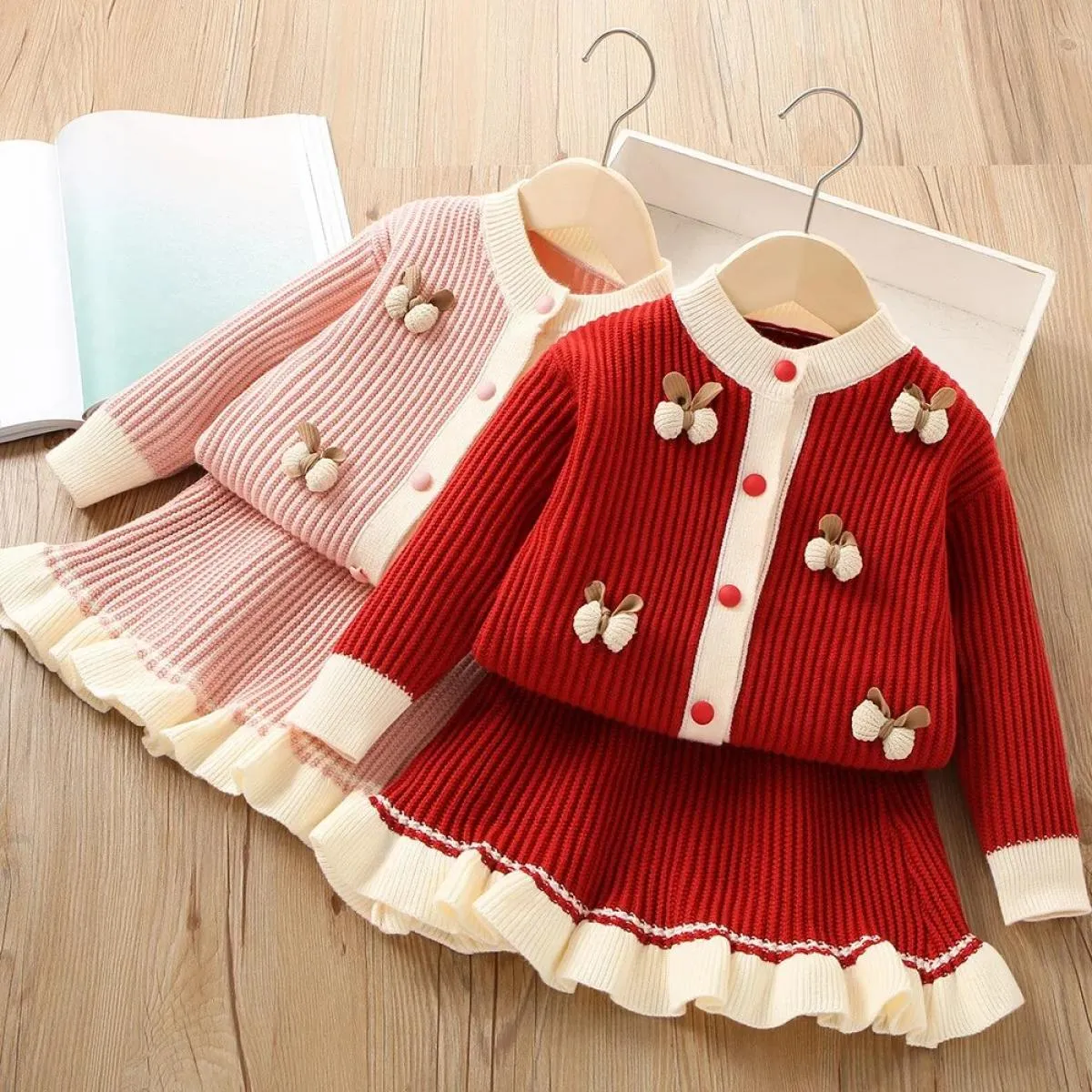 Abito alla moda per nuove ragazze Abito rosso carino per il primo anno Abiti per feste di Natale 2 Abiti autunnali di 8 anni