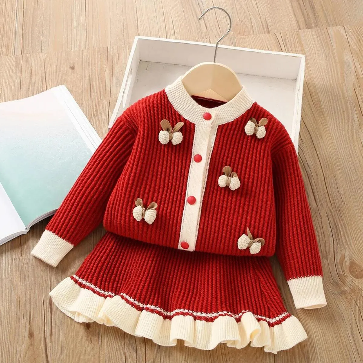 Abito alla moda per nuove ragazze Abito rosso carino per il primo anno Abiti per feste di Natale 2 Abiti autunnali di 8 anni