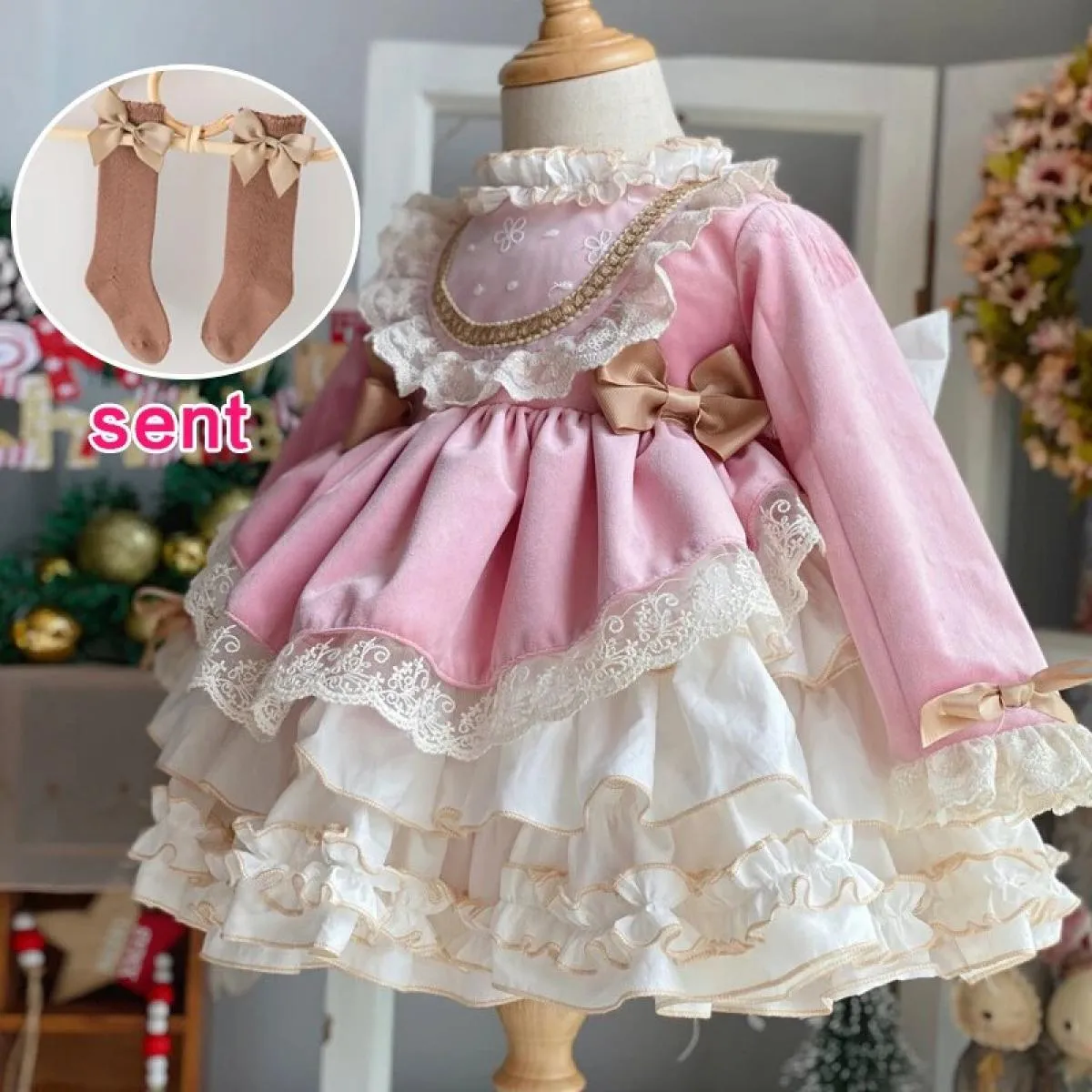 Abito da festa per bambina, nuovo abito vintage spagnolo Lolita, abito gonfio in pizzo, festa di Natale, abito da principessa pa