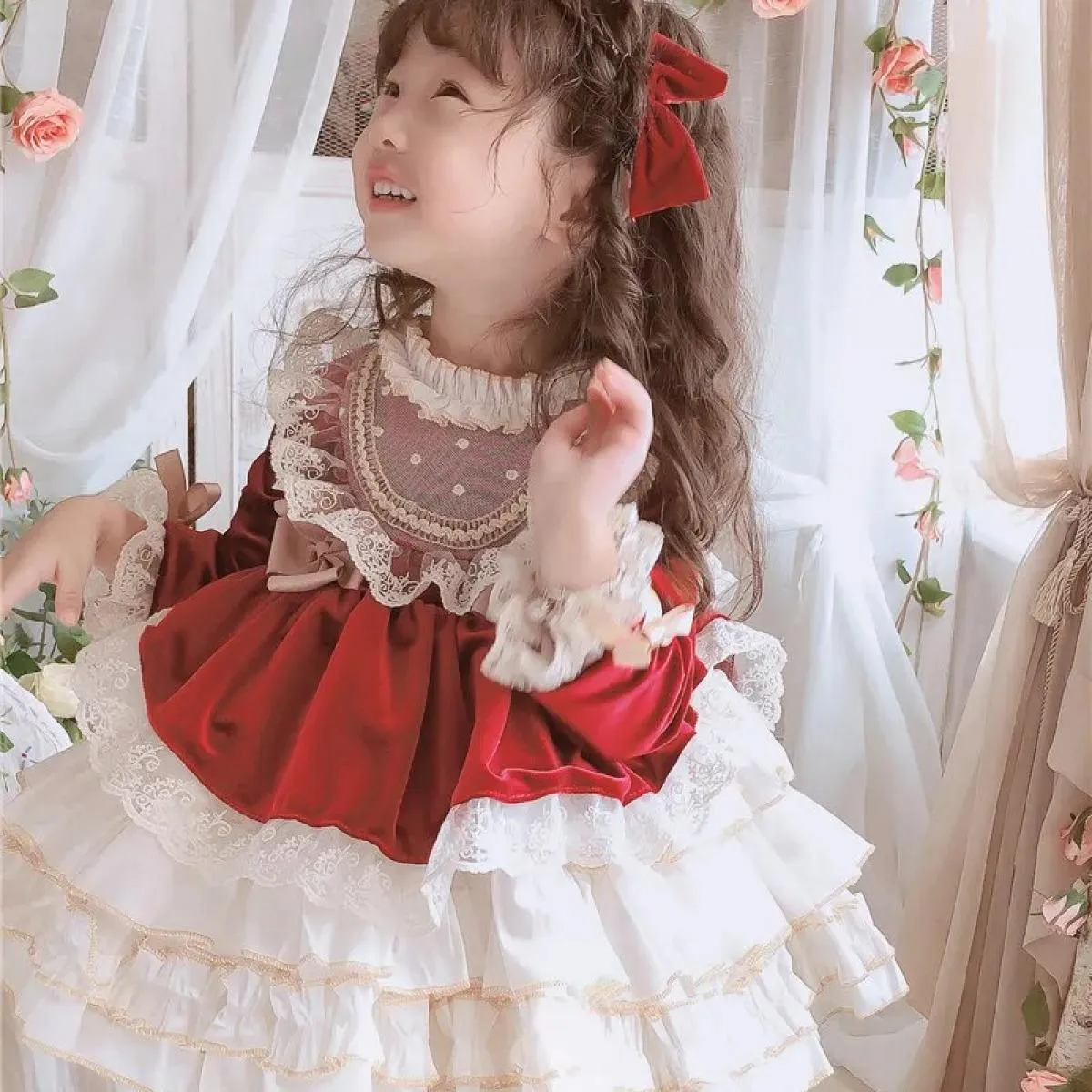 Abito da festa per bambina, nuovo abito vintage spagnolo Lolita, abito gonfio in pizzo, festa di Natale, abito da principessa pa