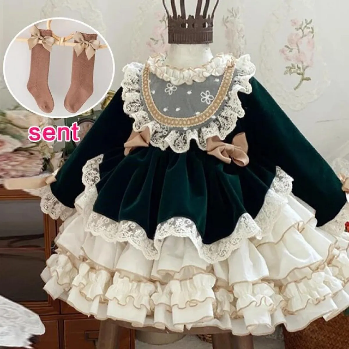 Abito da festa per bambina, nuovo abito vintage spagnolo Lolita, abito gonfio in pizzo, festa di Natale, abito da principessa pa