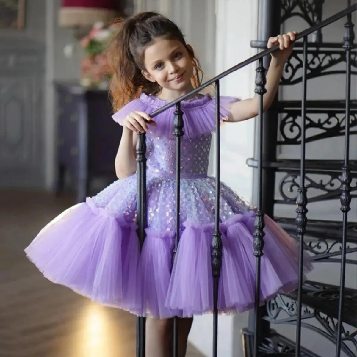 Abito da principessa in rete con paillettes, abito natalizio per ragazze, vestito da ballo per ragazze, Natale