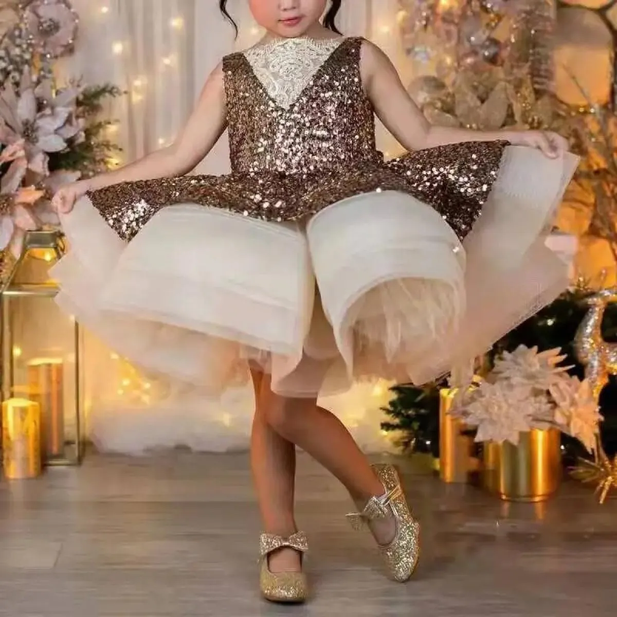 Abito da sera per banchetti di celebrità di lusso ed elegante Ragazza con paillettes Abito da spettacolo di balletto di Natale P