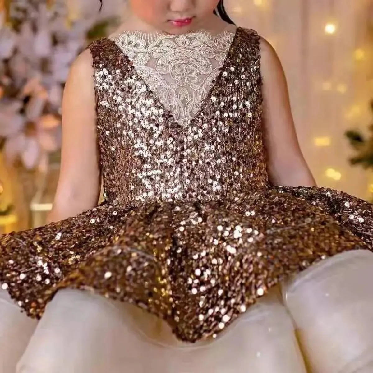 Abito da sera per banchetti di celebrità di lusso ed elegante Ragazza con paillettes Abito da spettacolo di balletto di Natale P