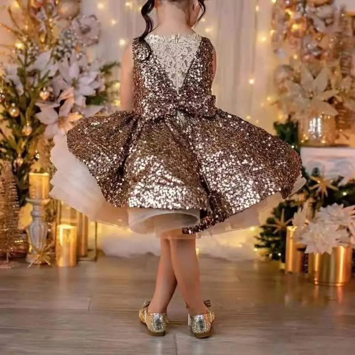 Abito da sera per banchetti di celebrità di lusso ed elegante Ragazza con paillettes Abito da spettacolo di balletto di Natale P