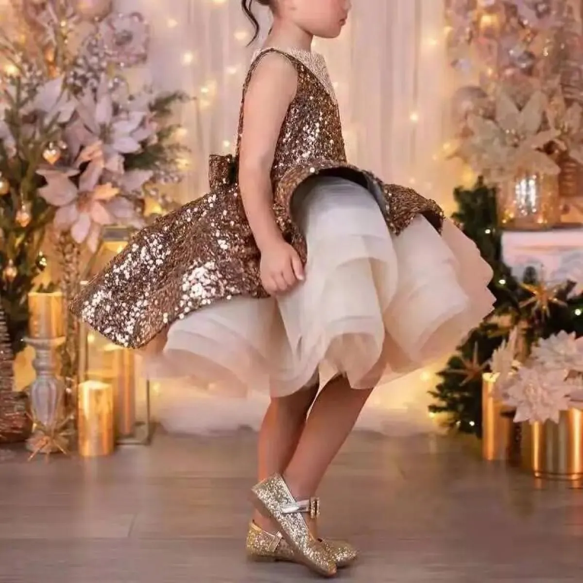 Abito da sera per banchetti di celebrità di lusso ed elegante Ragazza con paillettes Abito da spettacolo di balletto di Natale P