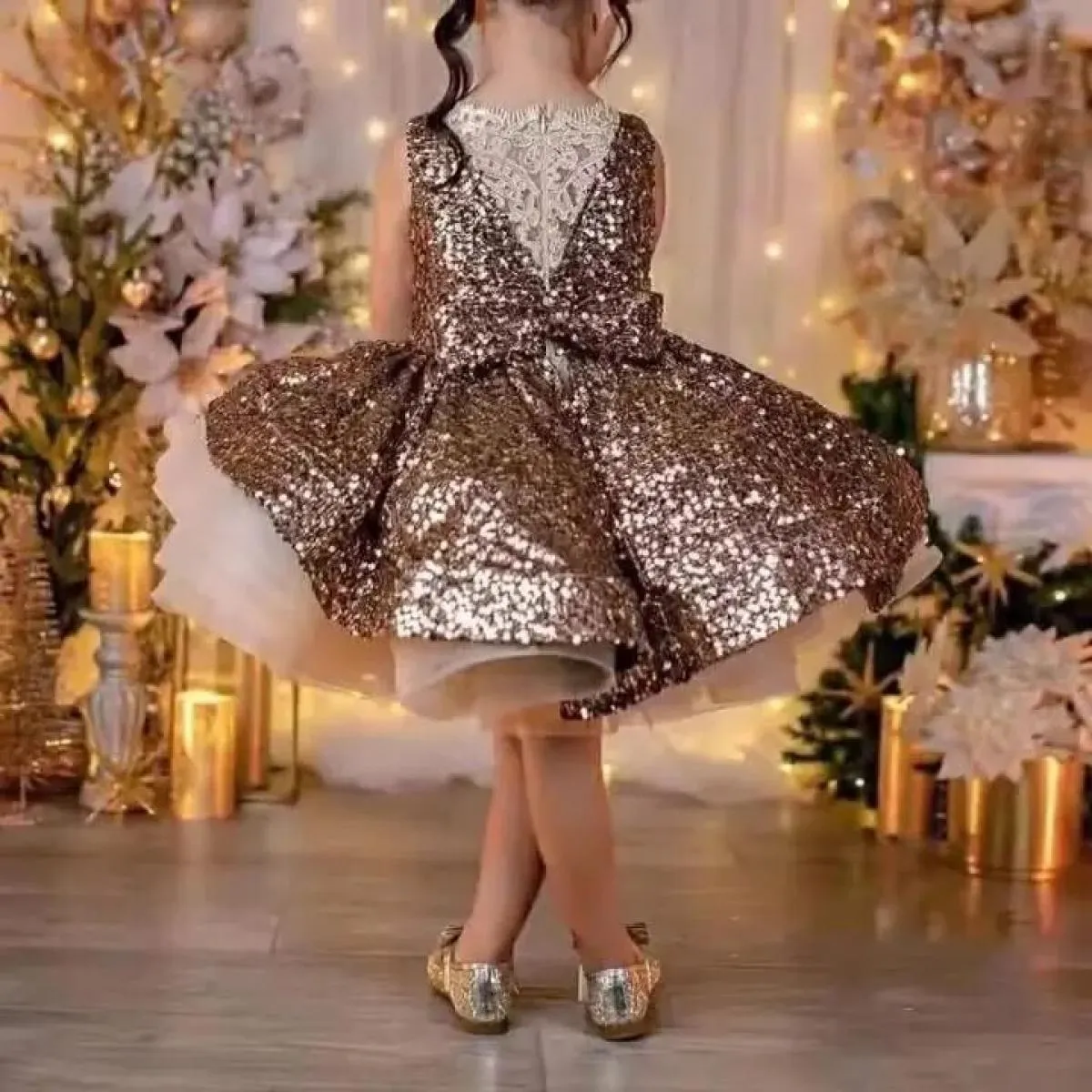Abito da sera per banchetti di celebrità di lusso ed elegante Ragazza con paillettes Abito da spettacolo di balletto di Natale P