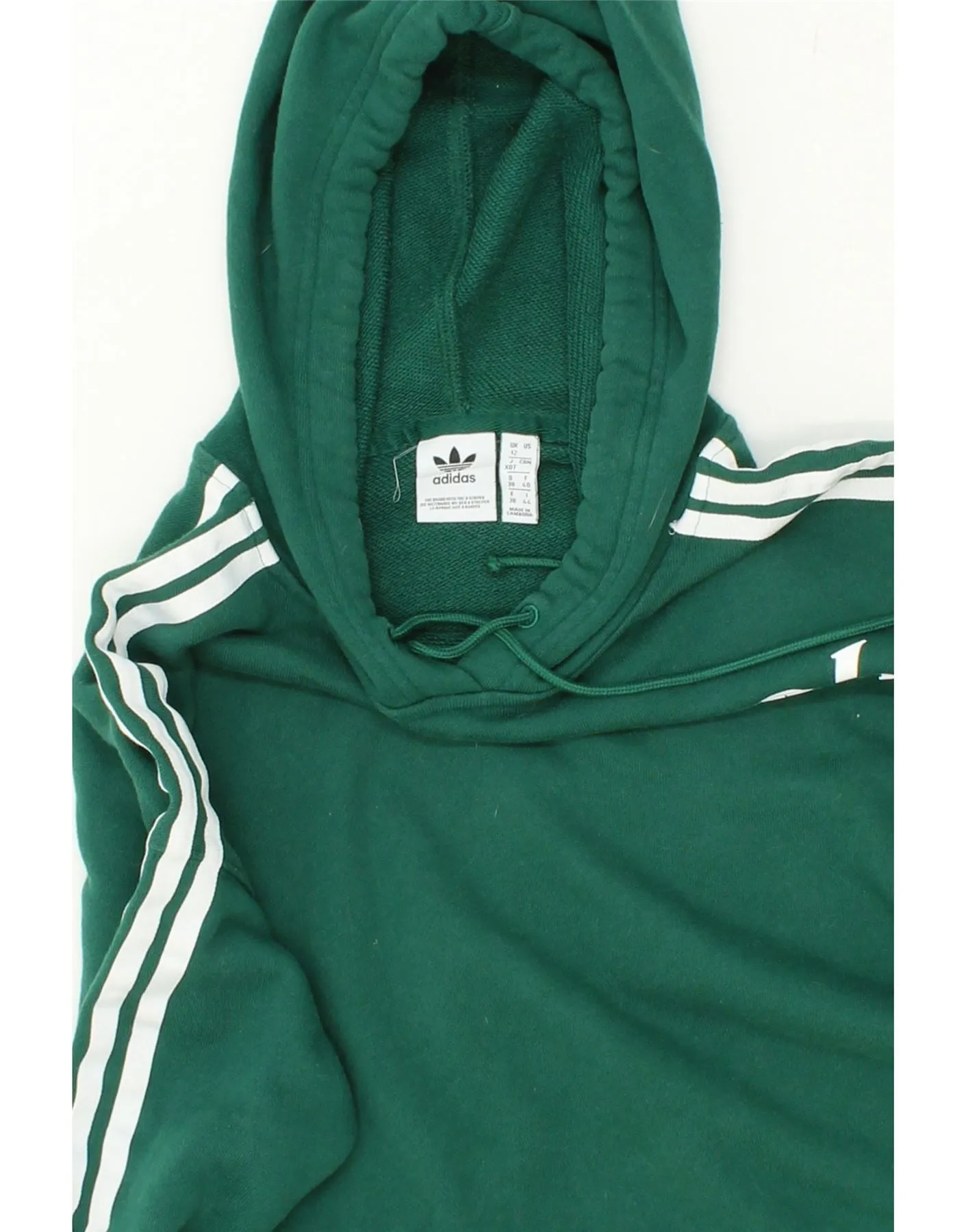 ADIDAS Womens Crop Graphic Hoodie Jumper UK 12 Medium Green Cotton