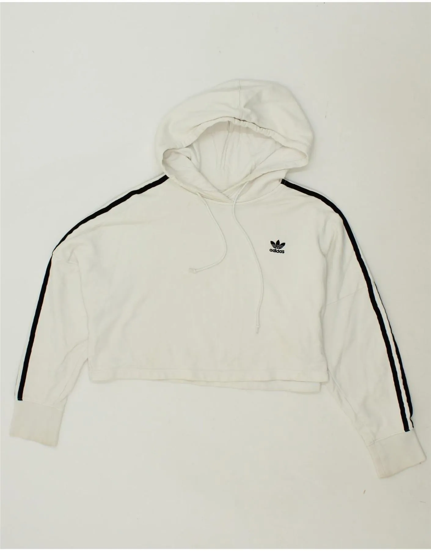 ADIDAS Womens Crop Oversized Hoodie Jumper UK 8 Smalll White Cotton
