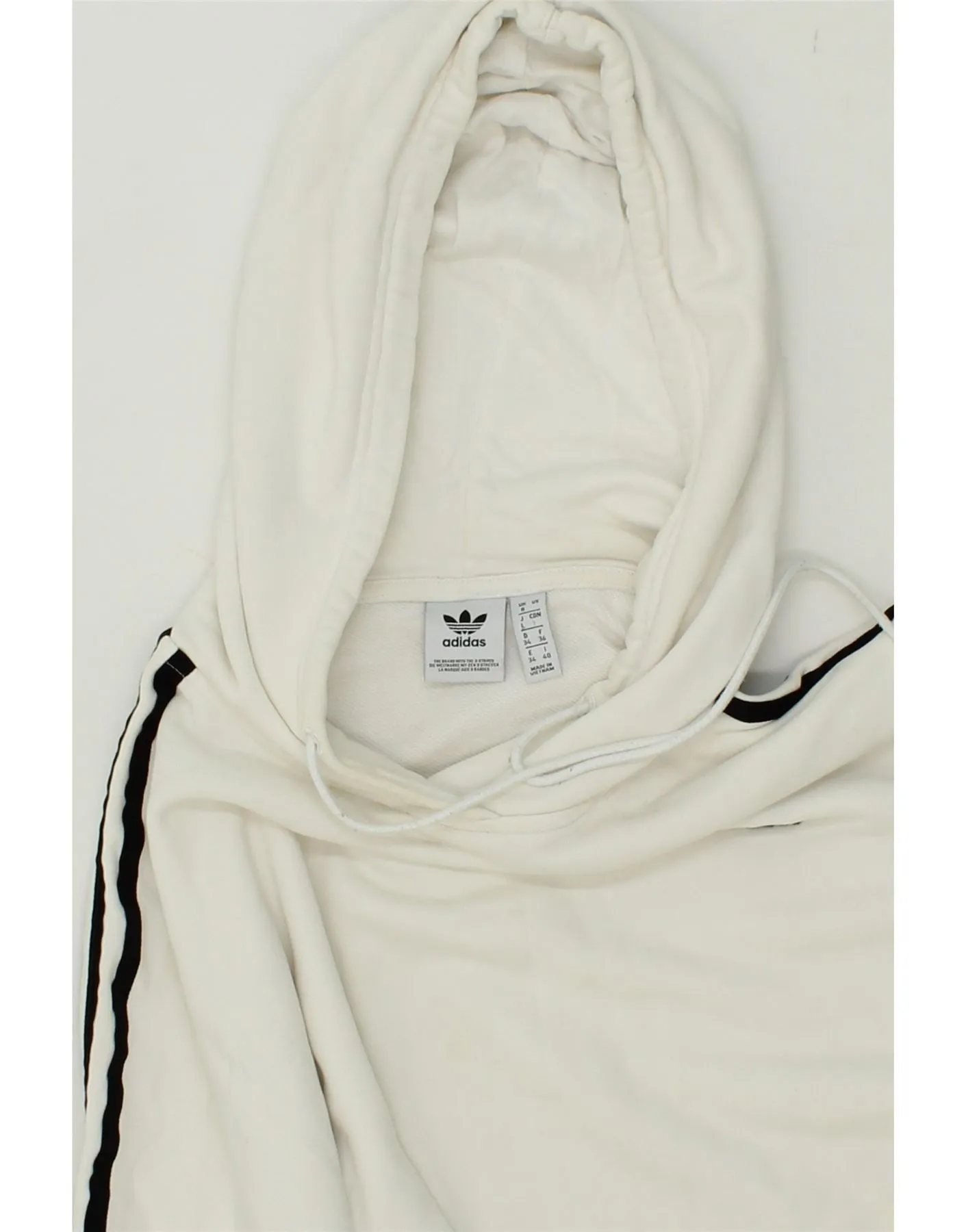 ADIDAS Womens Crop Oversized Hoodie Jumper UK 8 Smalll White Cotton