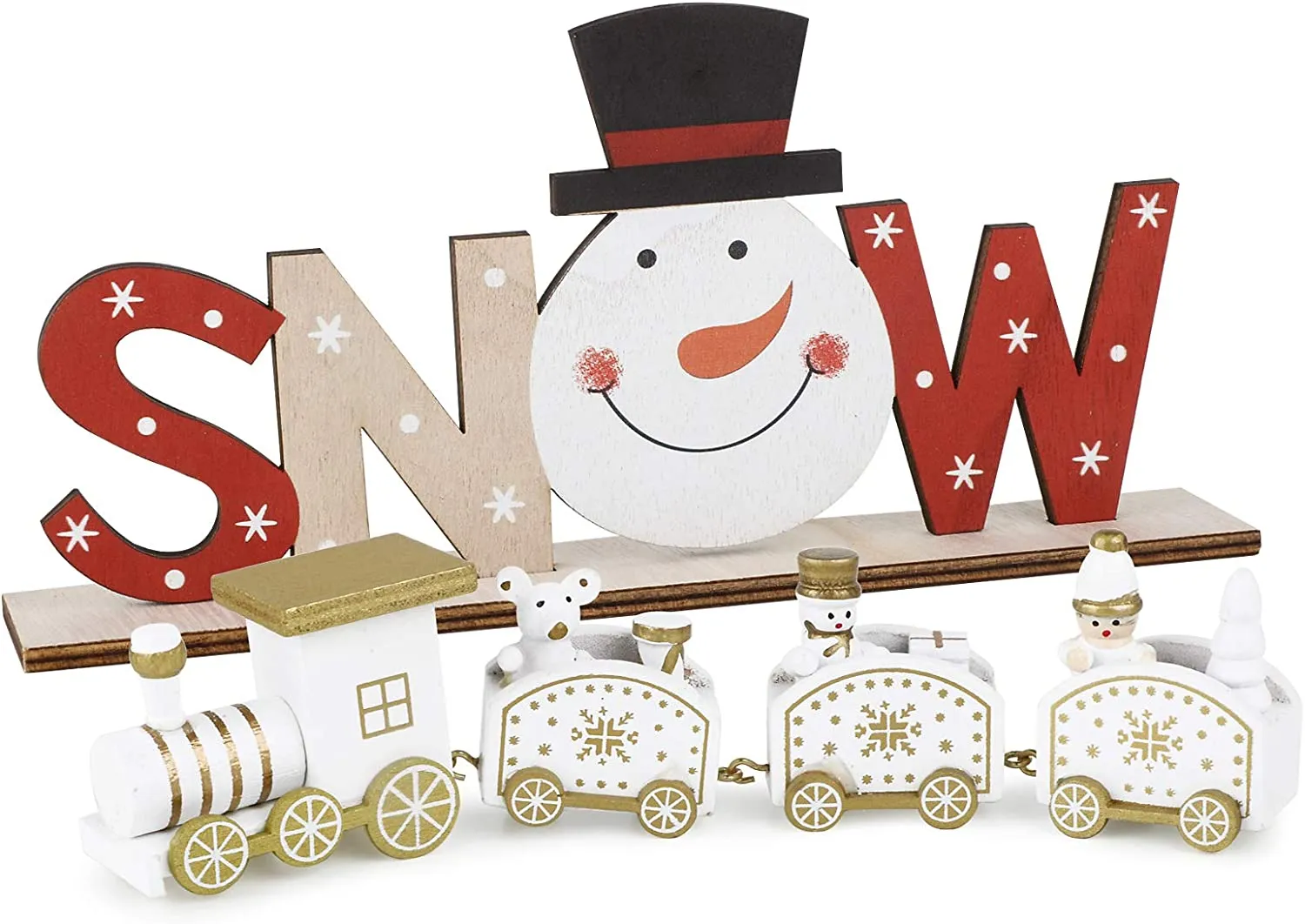 BHGT Mini Trenino in Legno Rosso Ornamento Natalizio da Tavolo Noel Decorazione Natalizia Oggetti Natallizi Addobbi per Natale C