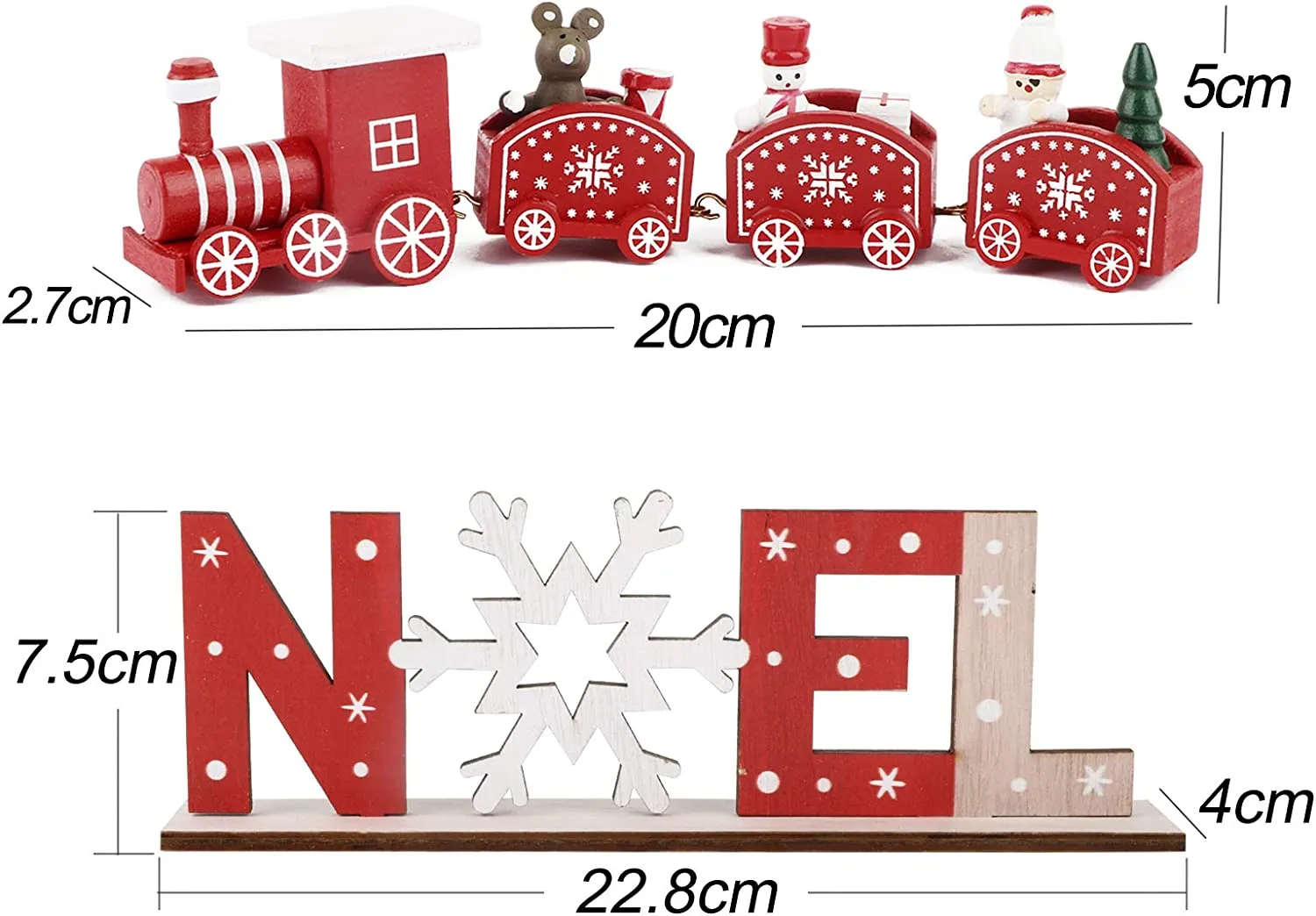 BHGT Mini Trenino in Legno Rosso Ornamento Natalizio da Tavolo Noel Decorazione Natalizia Oggetti Natallizi Addobbi per Natale C