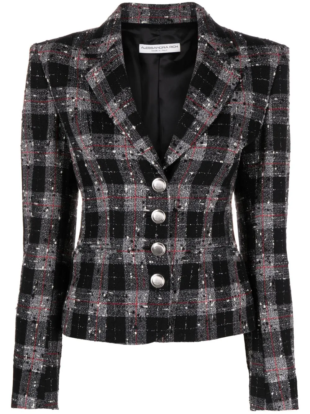 Blazer a quadri con dettaglio cuciture in nero - donna