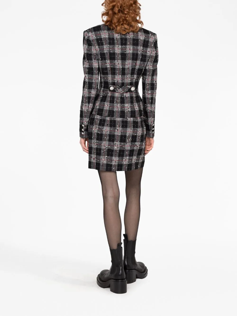 Blazer a quadri con dettaglio cuciture in nero - donna