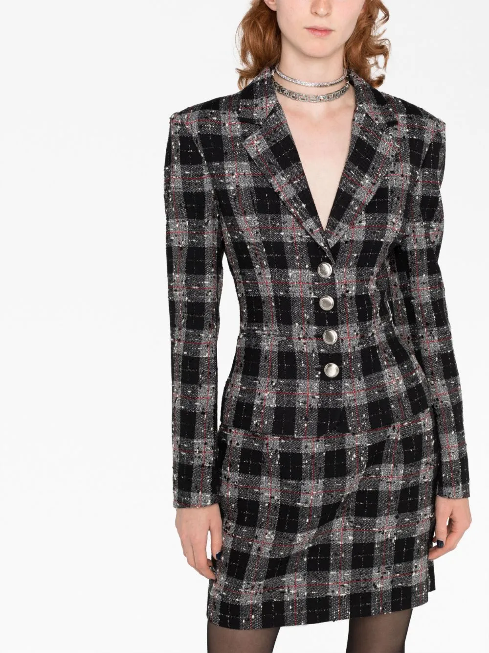 Blazer a quadri con dettaglio cuciture in nero - donna