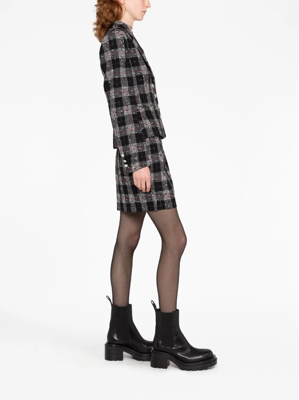 Blazer a quadri con dettaglio cuciture in nero - donna