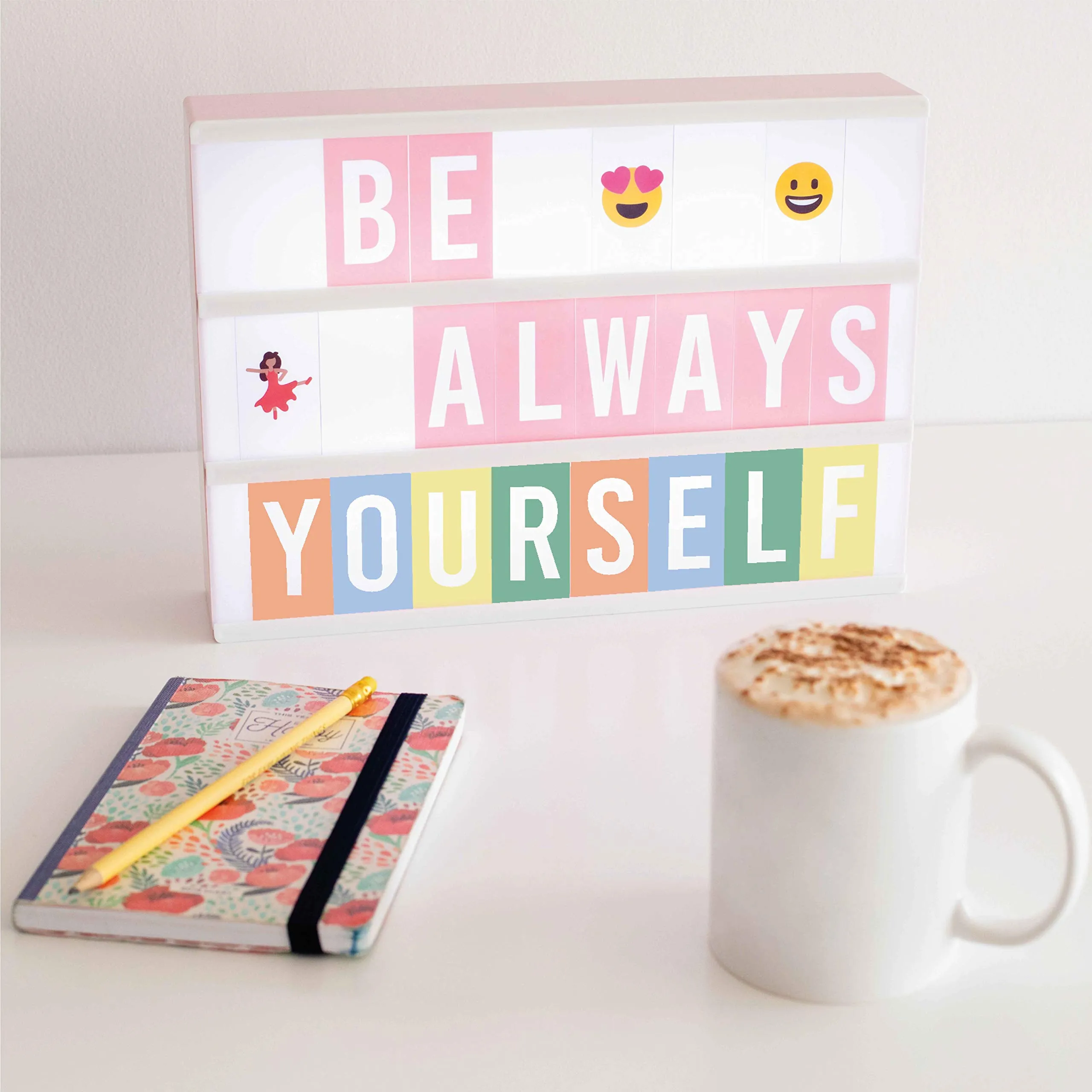 BONNYCO Light Box Rosa con 400 Lettere ed Emoji, 2 Pennarelli Lavagna Luminosa con Lettere Luminose Idee Regalo per Compleanno e