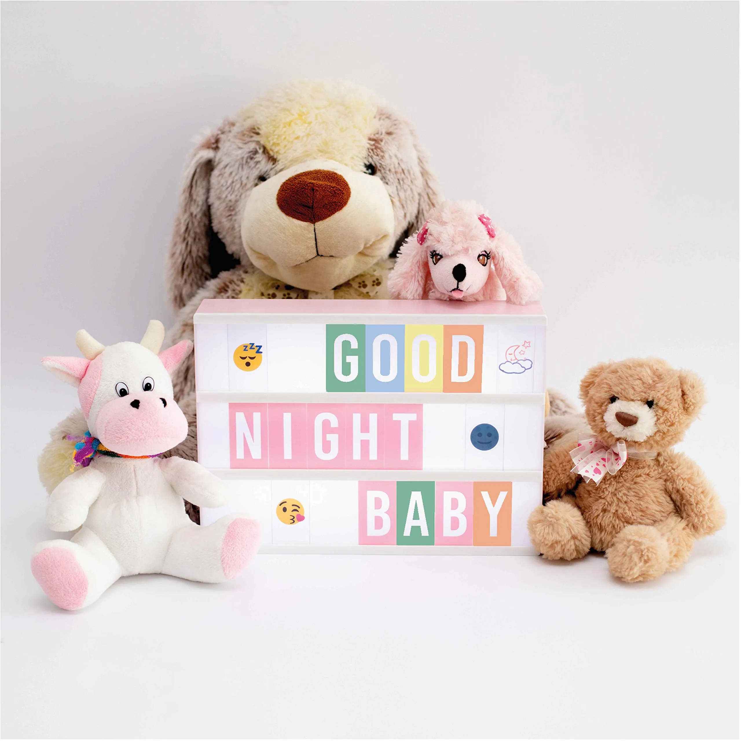 BONNYCO Light Box Rosa con 400 Lettere ed Emoji, 2 Pennarelli Lavagna Luminosa con Lettere Luminose Idee Regalo per Compleanno e