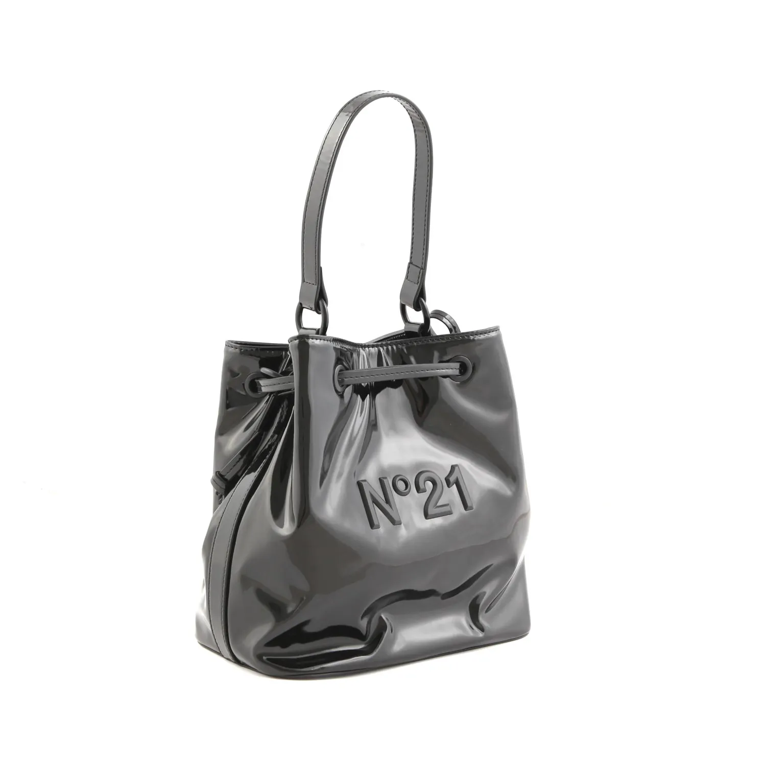 Borsa A Secchiello Nero Lucido Bambina E Teen