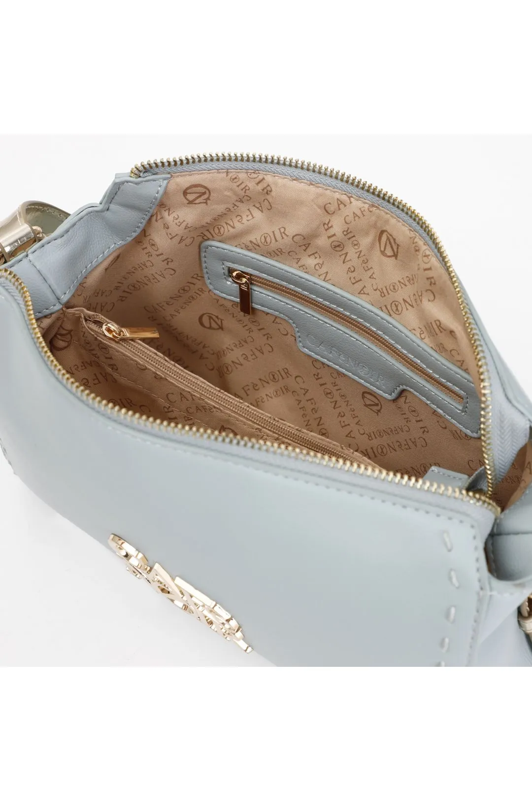 borsa a spalla con dettagli in materiale specchio cielo
