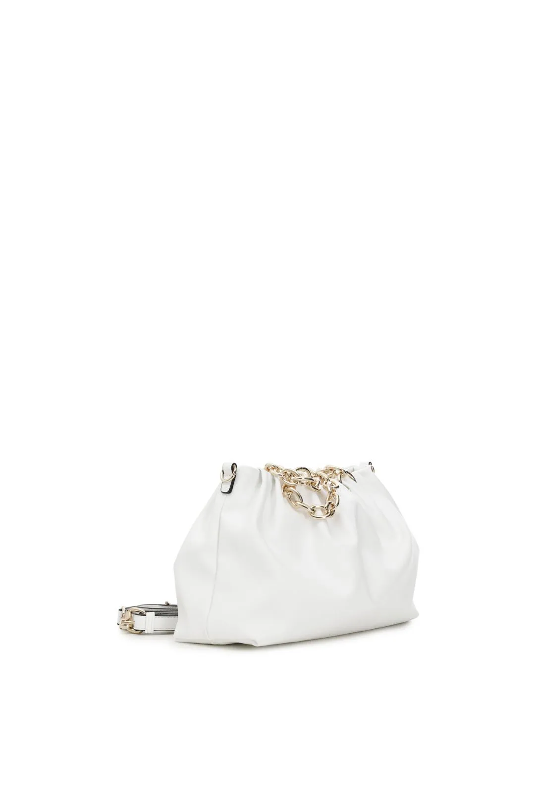 borsa a spalla con pieghe morbide e catene bianco