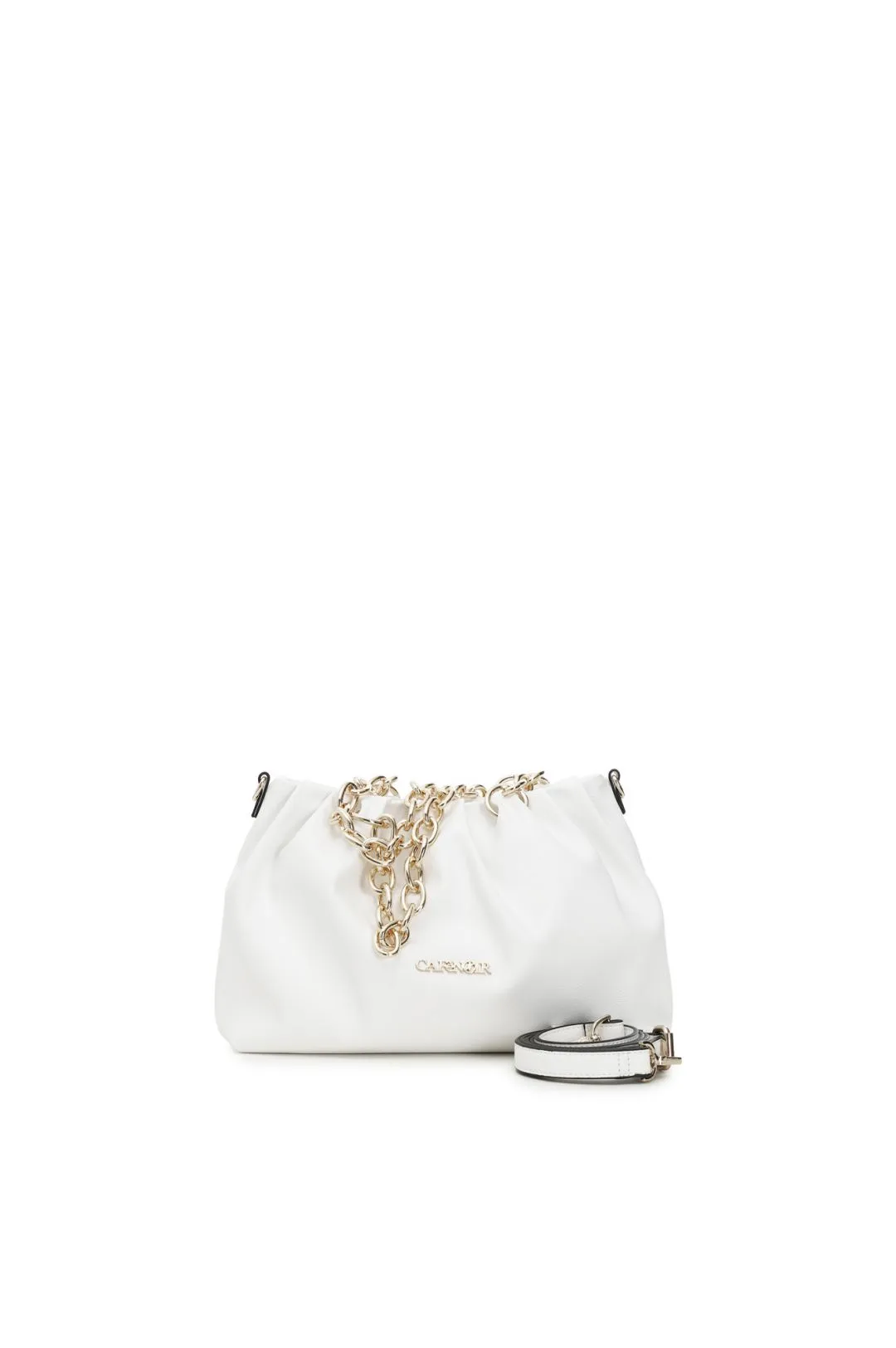 borsa a spalla con pieghe morbide e catene bianco