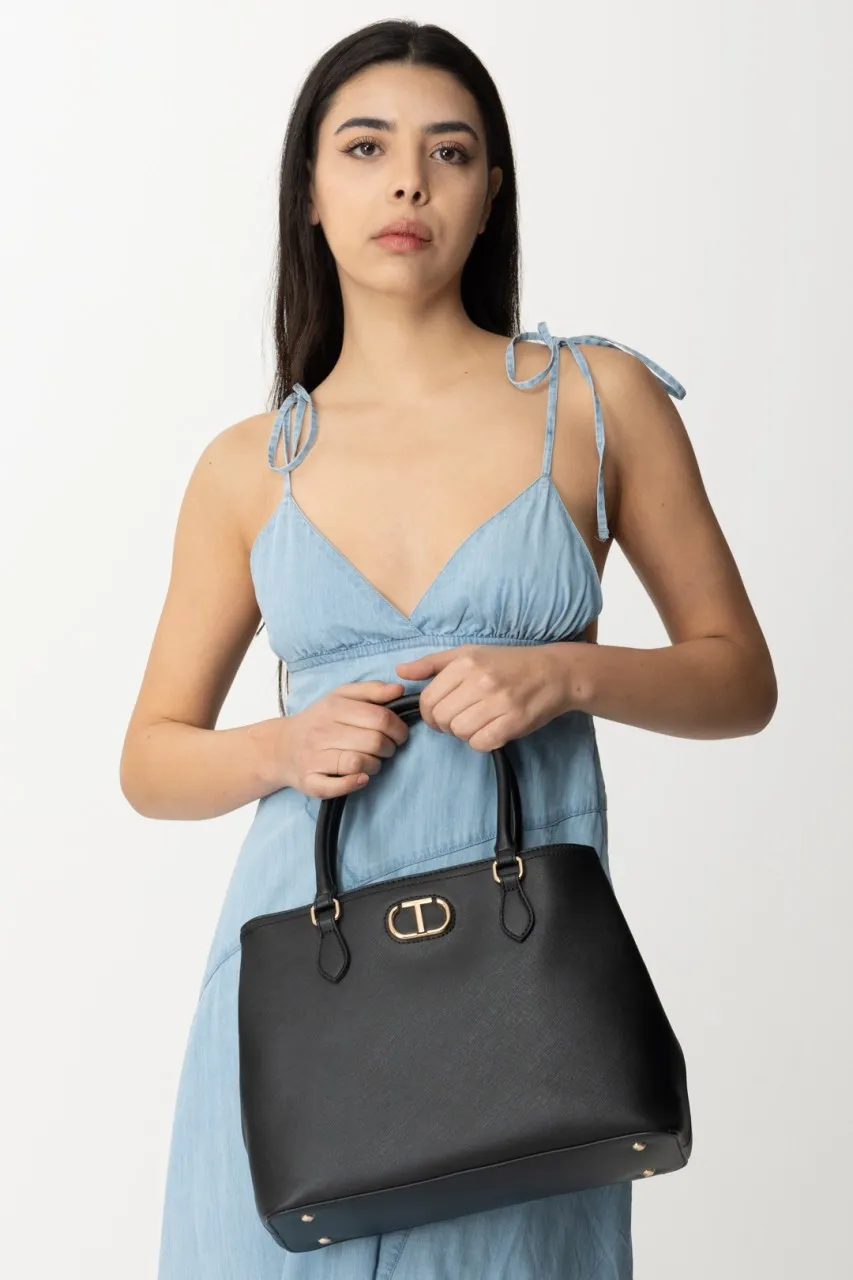 Borsa Tote con logo in oro Nero