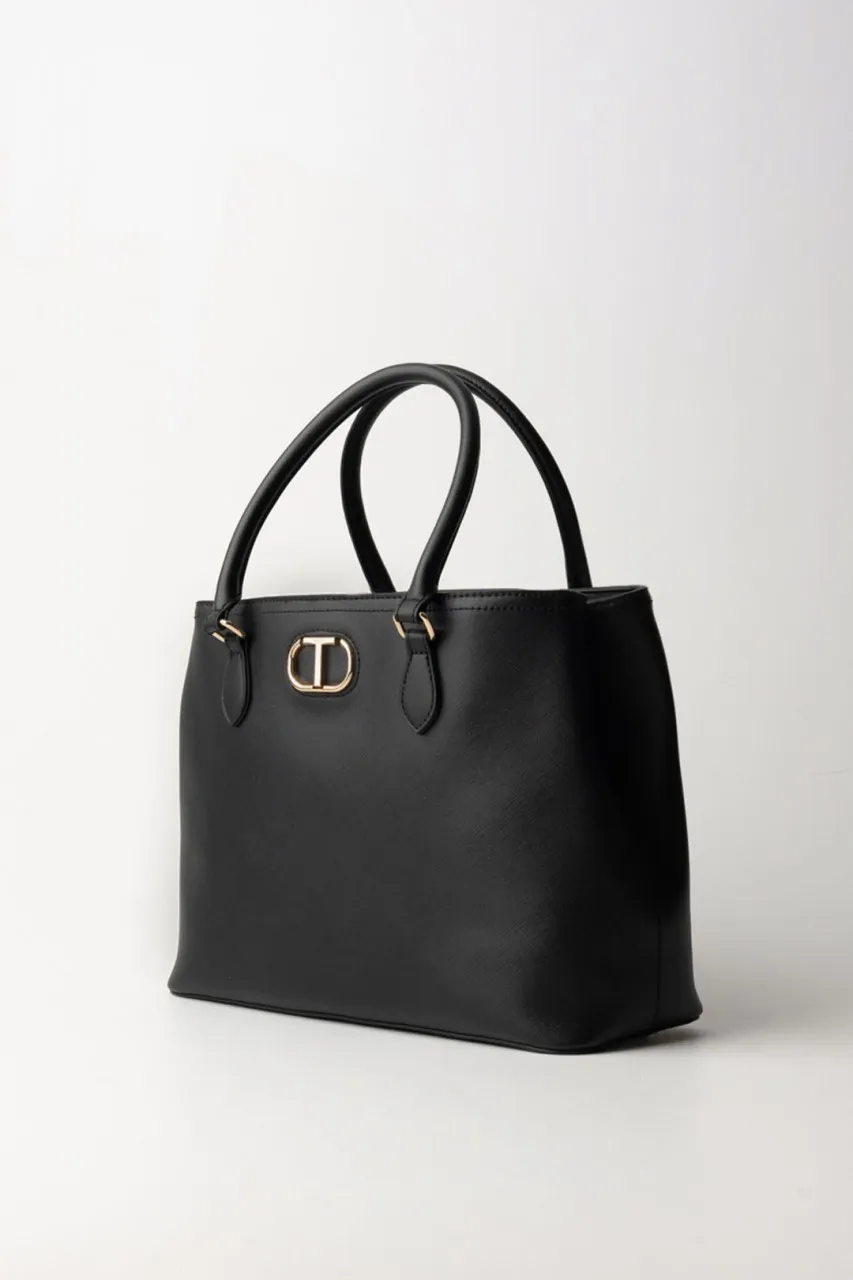 Borsa Tote con logo in oro Nero