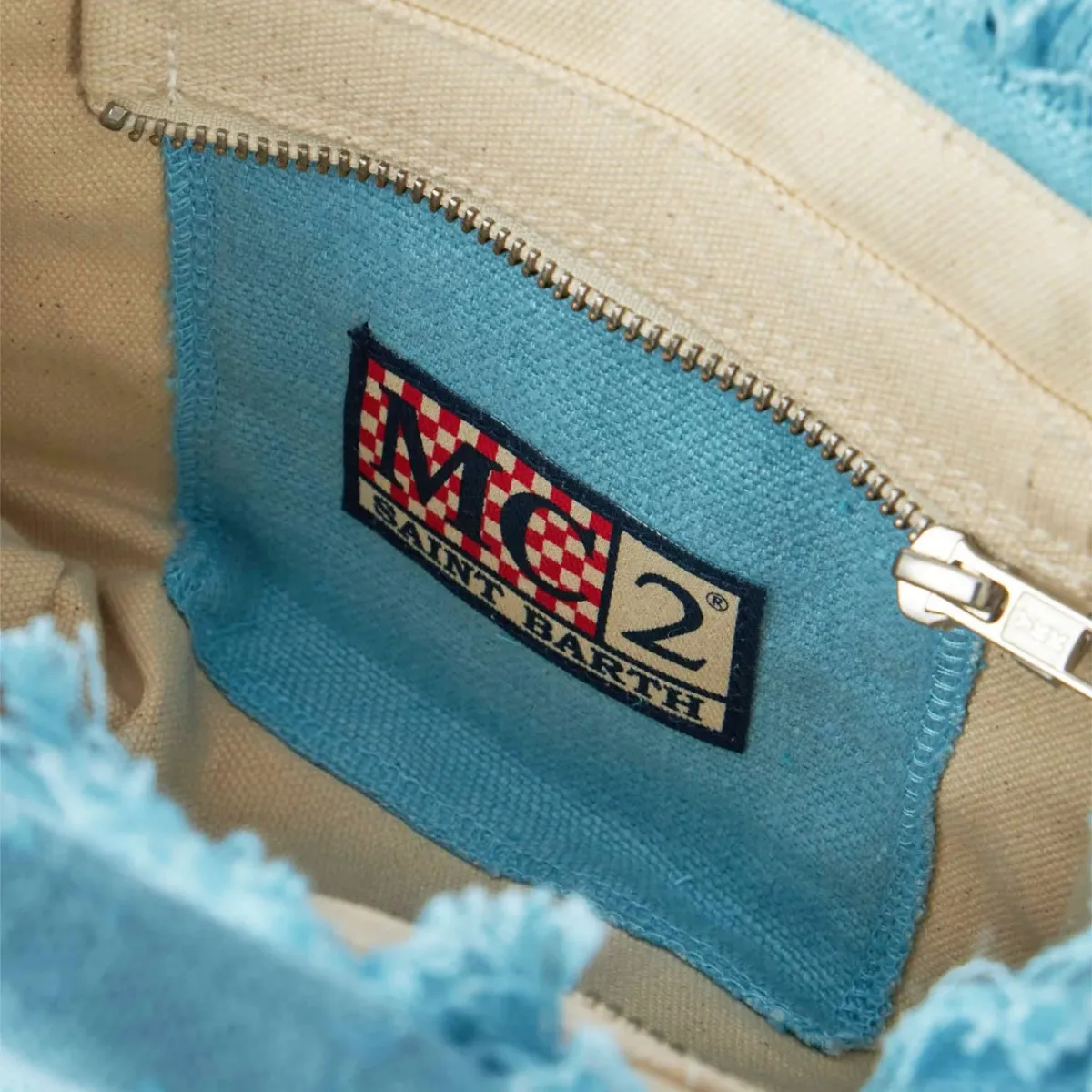 Borsa Vanity Mini In Lino Azzurra