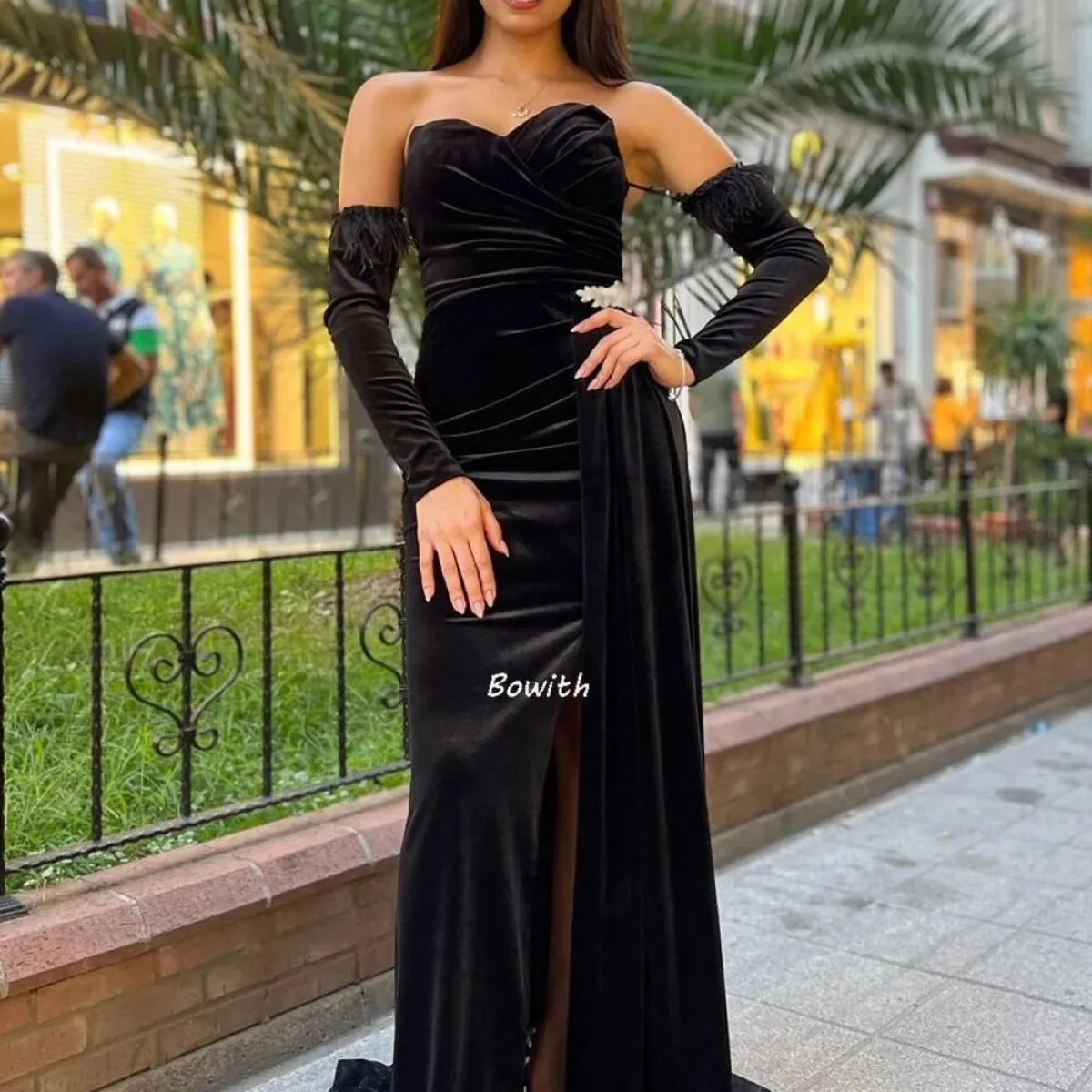 Bowith Sirena Abiti da festa di Natale Abito da sera da donna con maniche staccabili Abito da sera di lusso in velluto Abito for