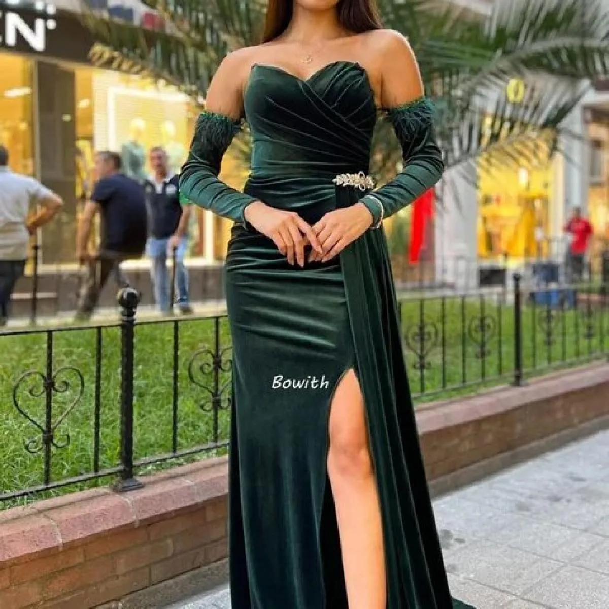 Bowith Sirena Abiti da festa di Natale Abito da sera da donna con maniche staccabili Abito da sera di lusso in velluto Abito for