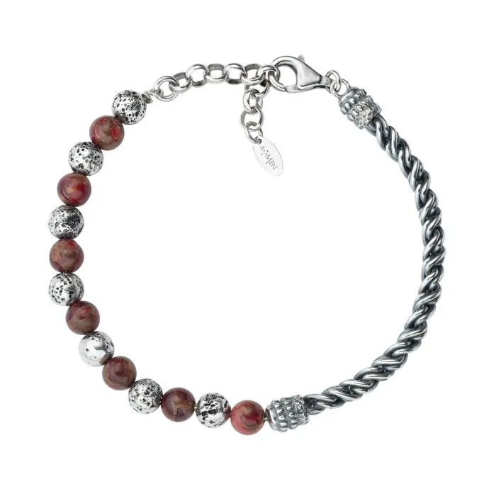 Bracciale Amen Treccia Pietra Lavica E Occhio Di Tigre Rosso