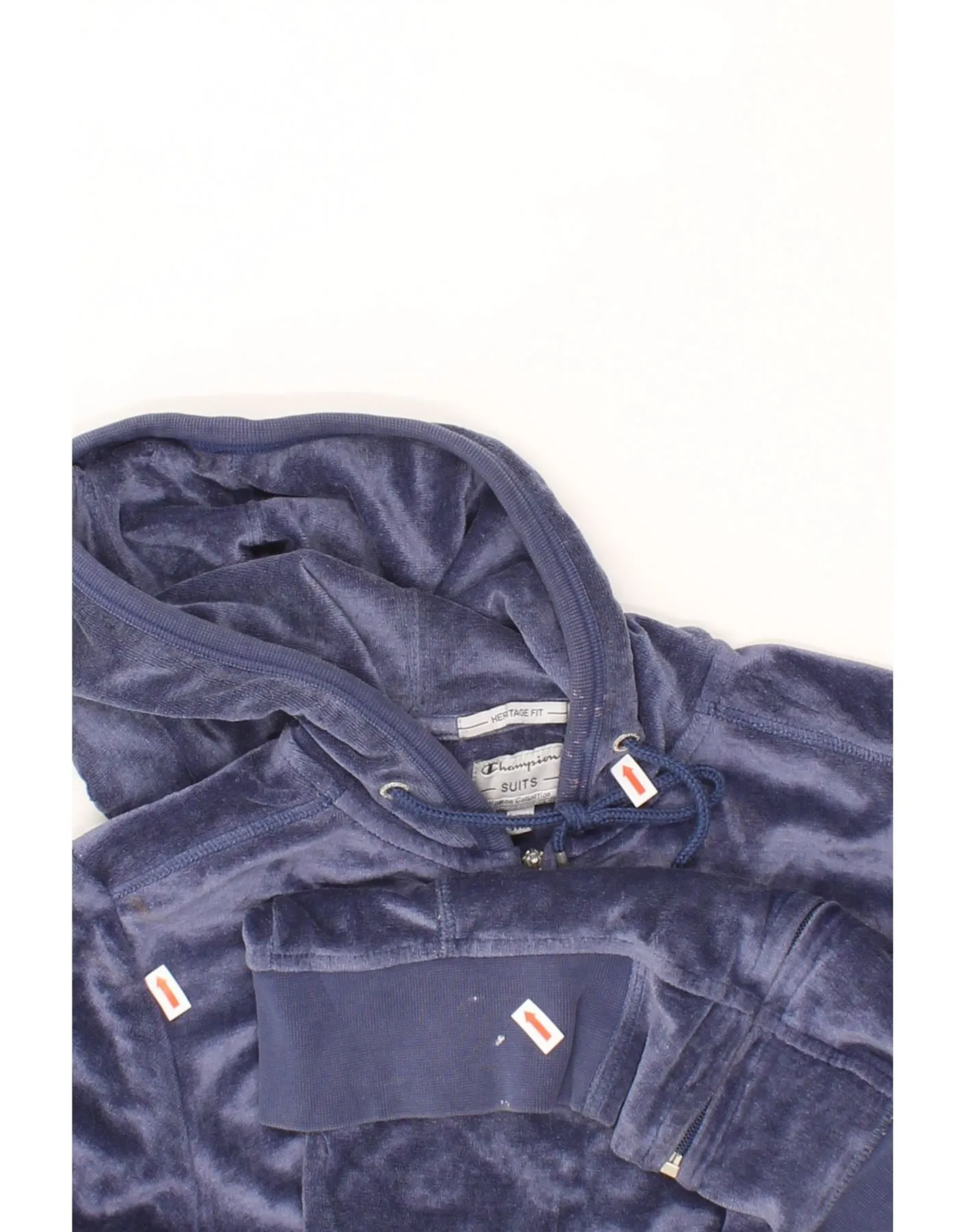 CHAMPION Womens Velour Zip Hoodie Sweater UK 14 Medium Navy Blue