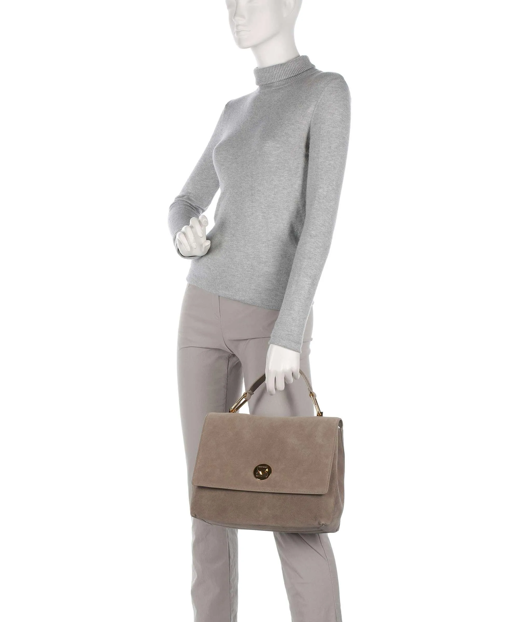  Coccinelle Liya Suede Borsa a mano pelle ruvida taupe  