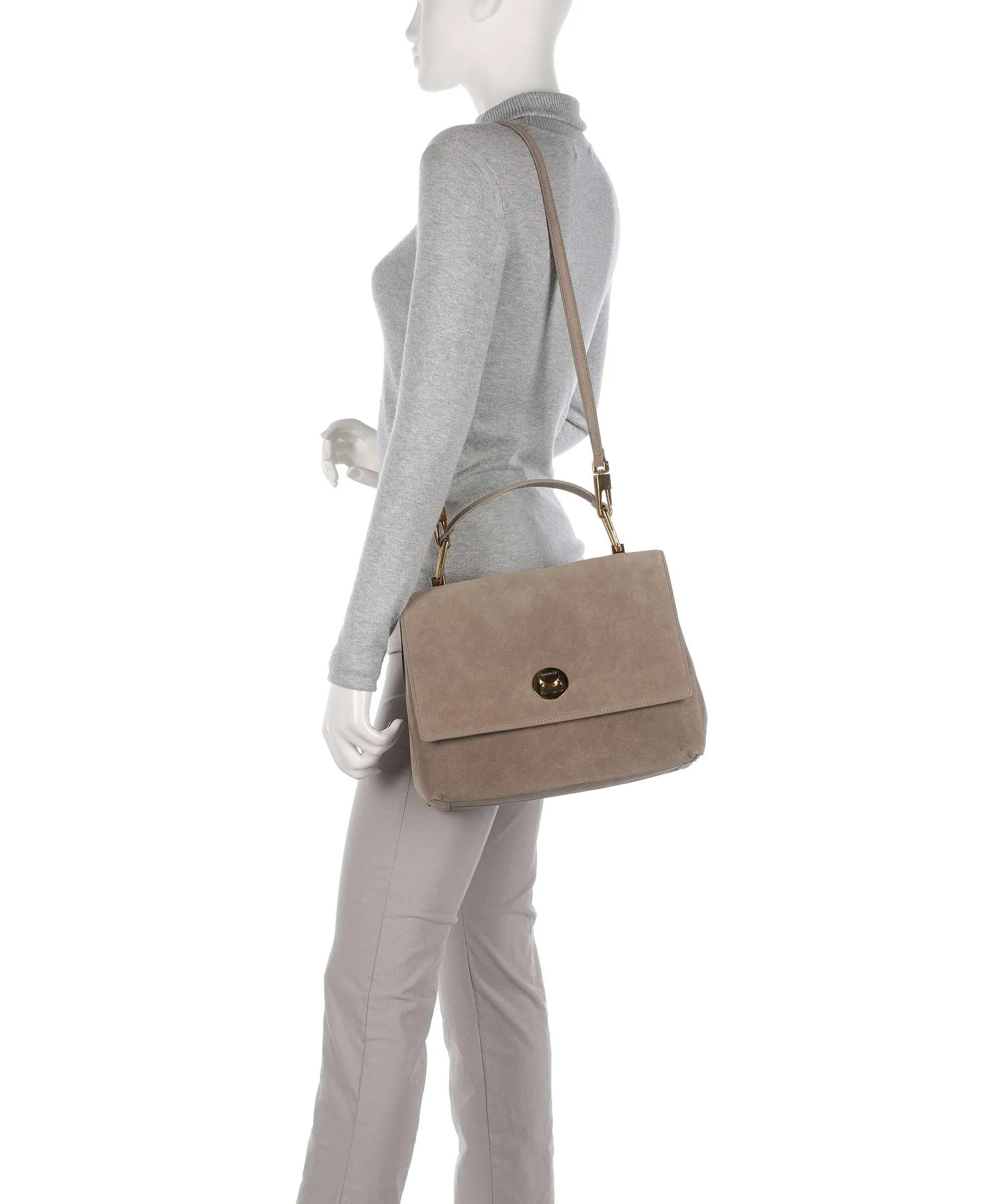  Coccinelle Liya Suede Borsa a mano pelle ruvida taupe  