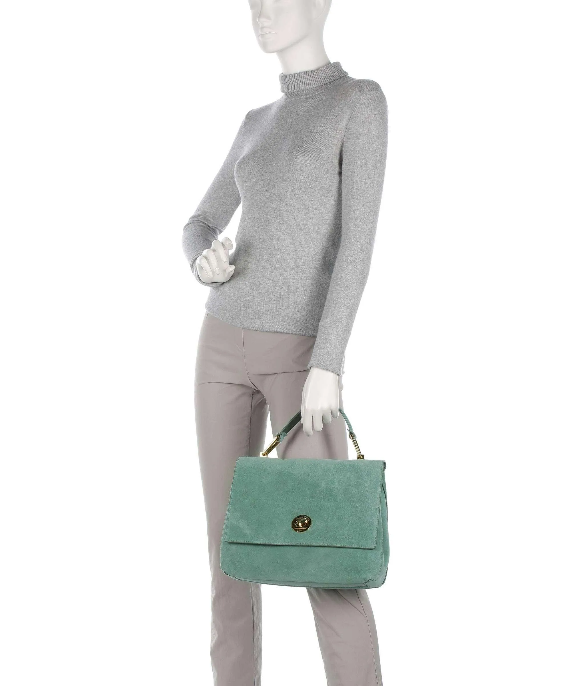  Coccinelle Liya Suede Borsa a mano pelle ruvida verde  
