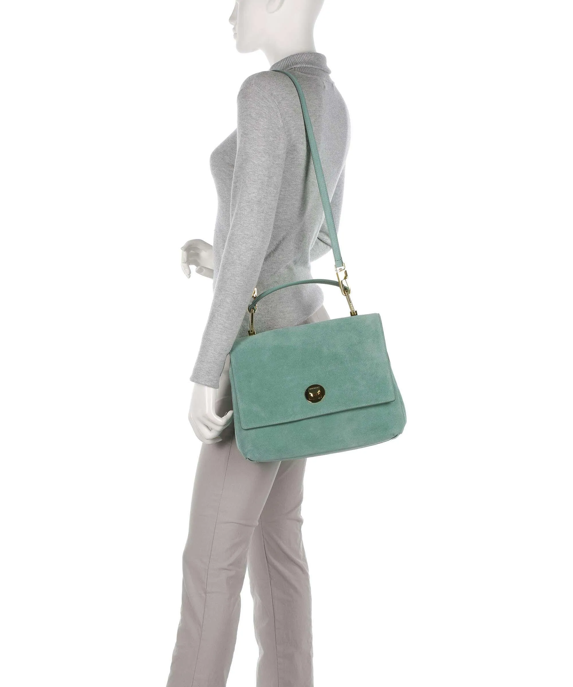  Coccinelle Liya Suede Borsa a mano pelle ruvida verde  