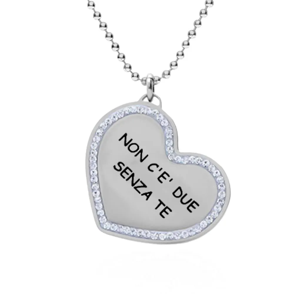 Collana con ciondolo in acciaio e strass