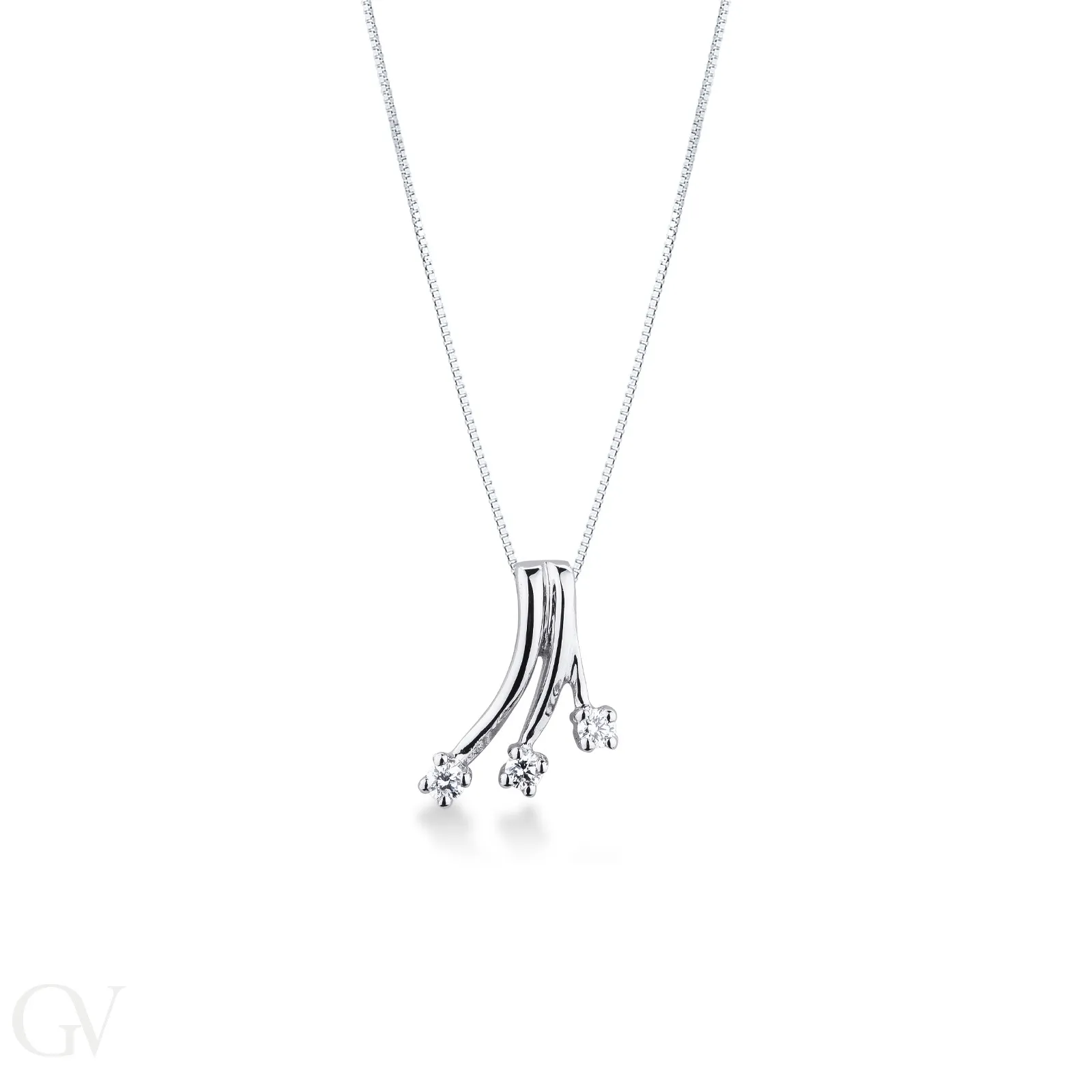 Collana con ciondolo modello trilogy in oro bianco 18k e diamanti, cm 1.35x1.75