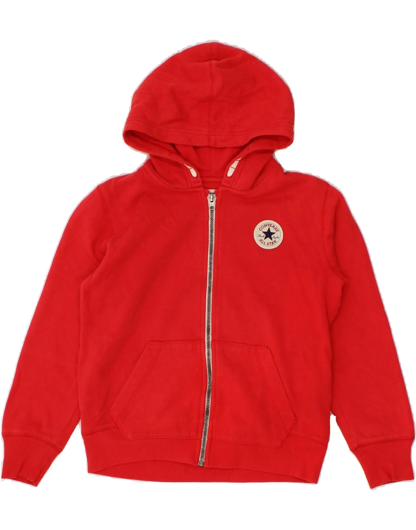 CONVERSE Boys Zip Hoodie Sweater 8-9 Years Small Red Cotton