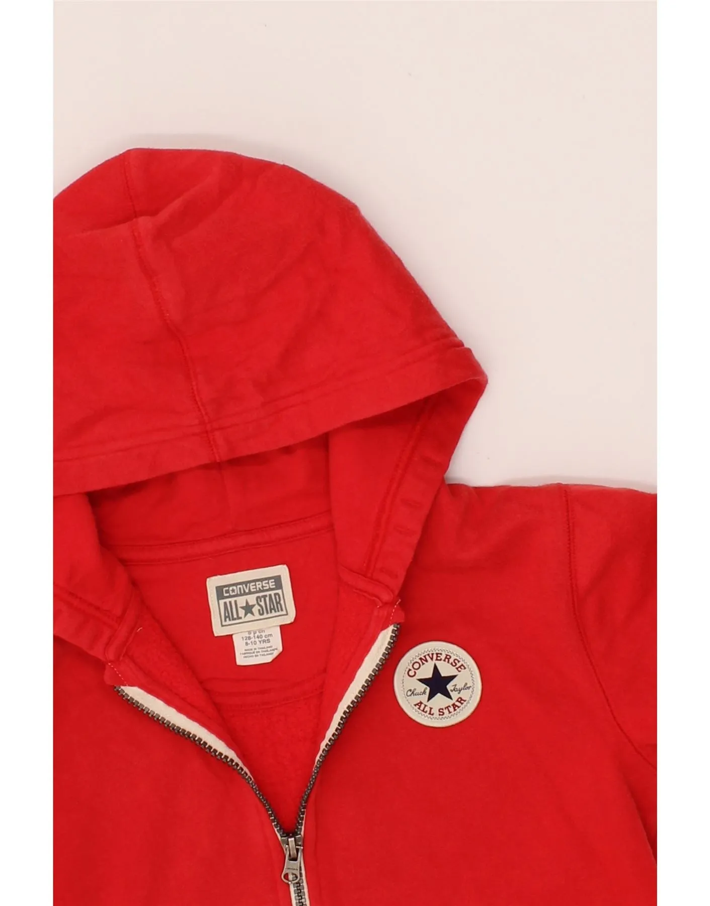 CONVERSE Boys Zip Hoodie Sweater 8-9 Years Small Red Cotton