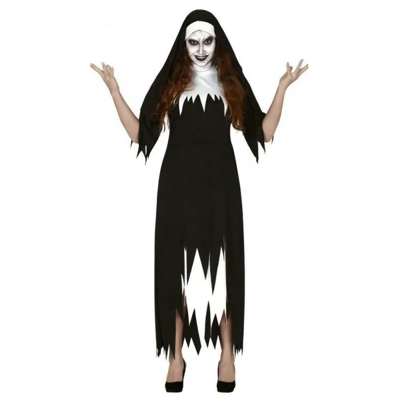 COSTUME CARNEVALE/HALLOWEEN PER TRAVESTIMENTO A TEMA SUORA/MONACA ZOMBIE HORROR ADULTA VESTITO E CUFFIA NO ACCESS