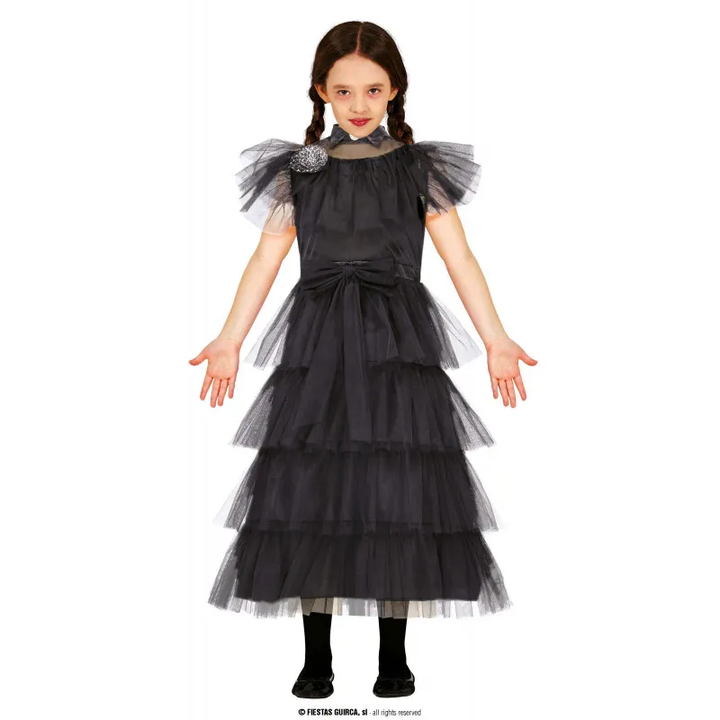 COSTUME DA BALLO NERO MERCOLEDI 7/9 ANNI PER TRAVESTIMENTI CARNEVALE E HALLOWEEN A TEMA FILM FAMIGLIA ADDAMS NO ACCESSOR