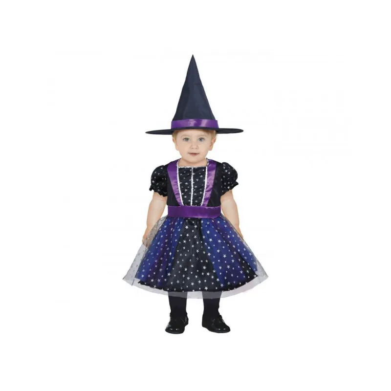 COSTUME STREGA STELLATA BABY 12/18 MESI VESTITO E CAPPELLO STREGA PER TRAVESTIMENTI DI CARNEVALE/HALLOWEEN NO ACCESSORI