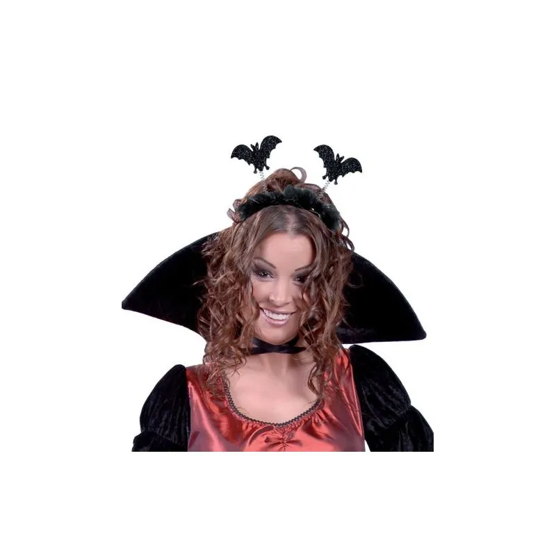 DIADEMA NERO CON ANTENNE PIPISTRELLI SU MOLLA PER FESTA E TRAVESTIMENTI DI HALLOWEEN/CARNEVALE E PARTY A TEMA