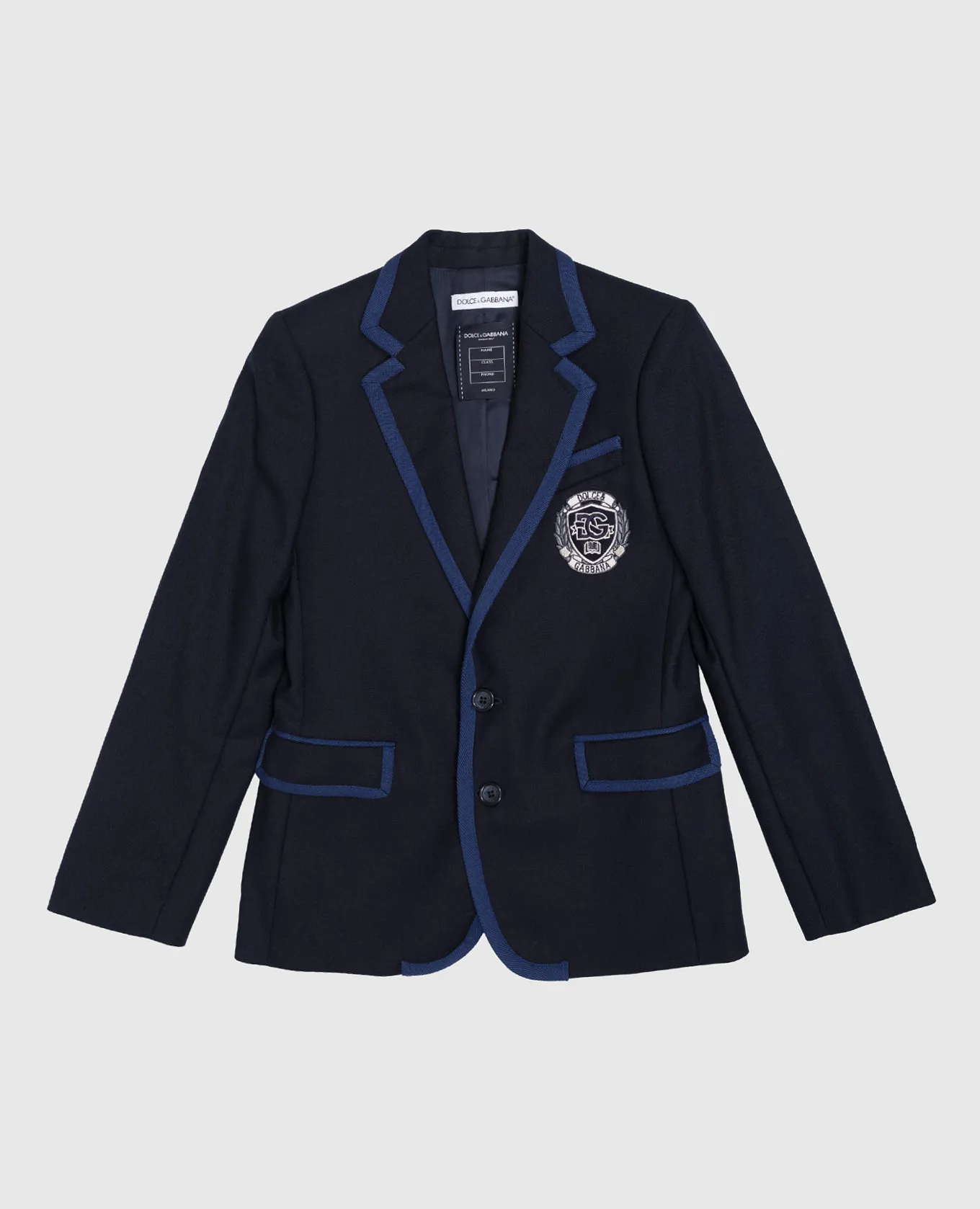 Dolce&Gabbana Blazer in lana celeste con patch logo L41J81G7NMP